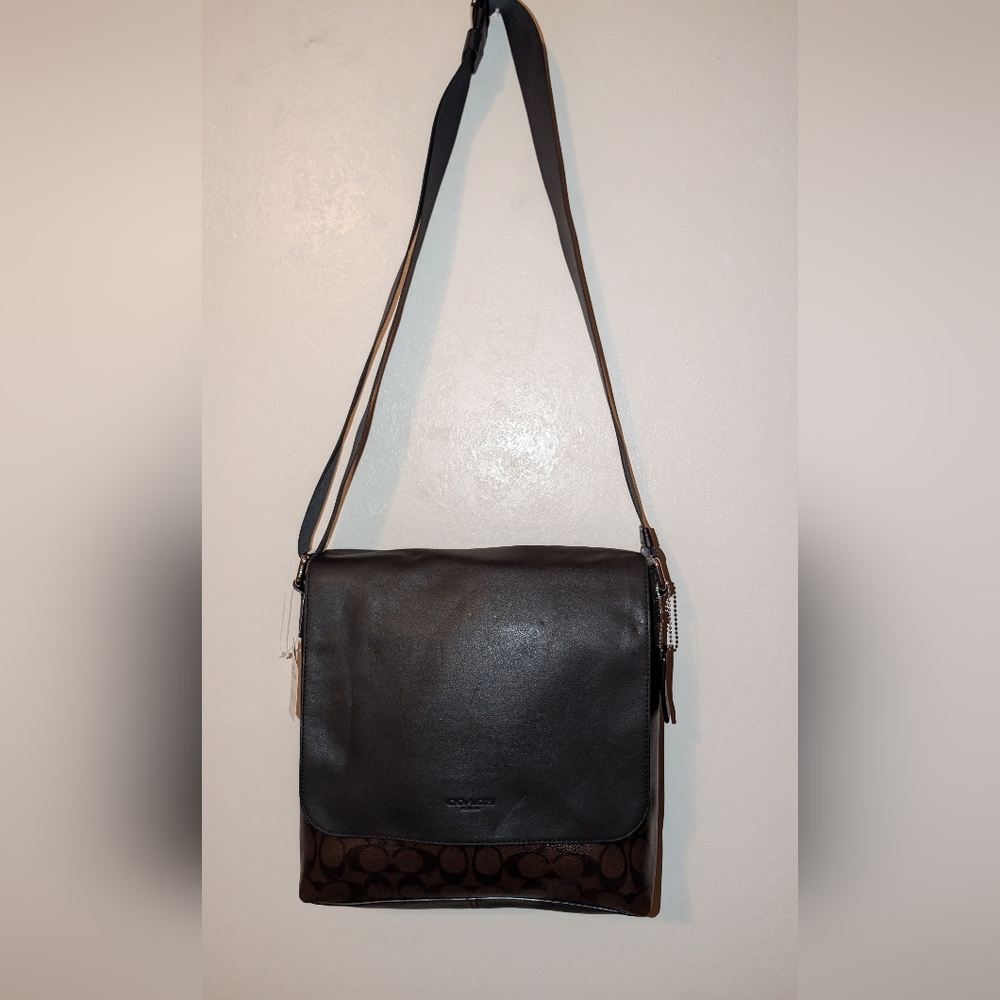 Coach Charles Small Messenger Signature PVC Leather Brown NWT